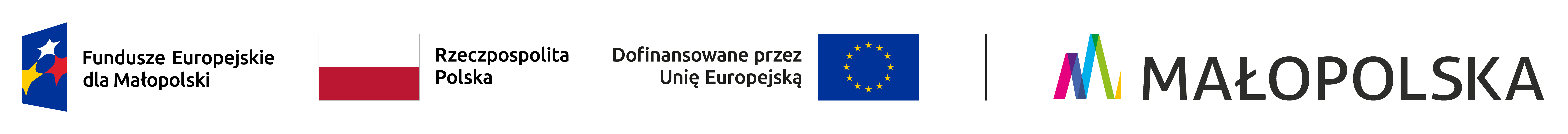 Pasek logotypów informujący o dofinansowaniu z programu Fundusze Europejskie dla Małopolski 2021-2027
