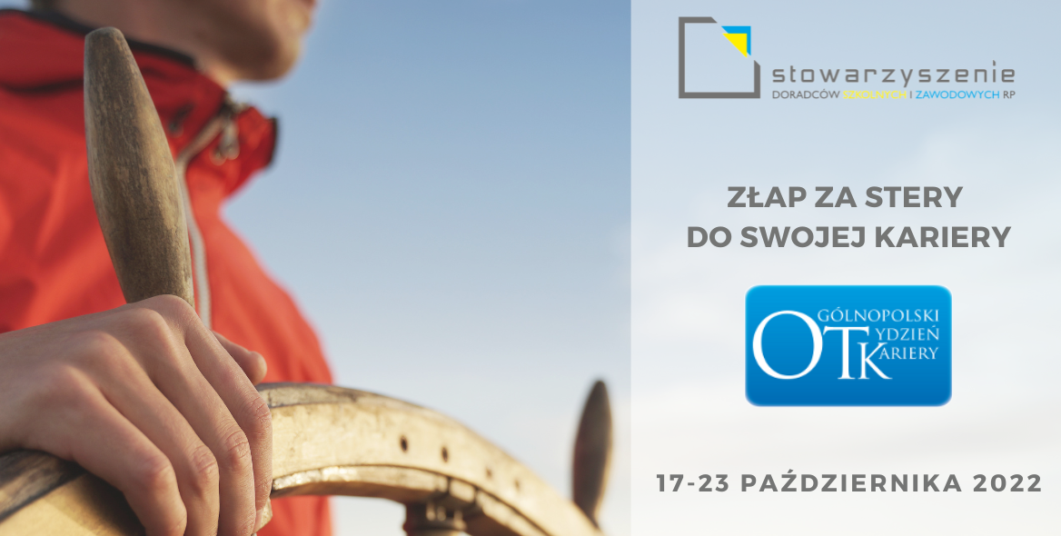 Grafika reklamowa OTK przedstawiająca mężczyznę za sterem