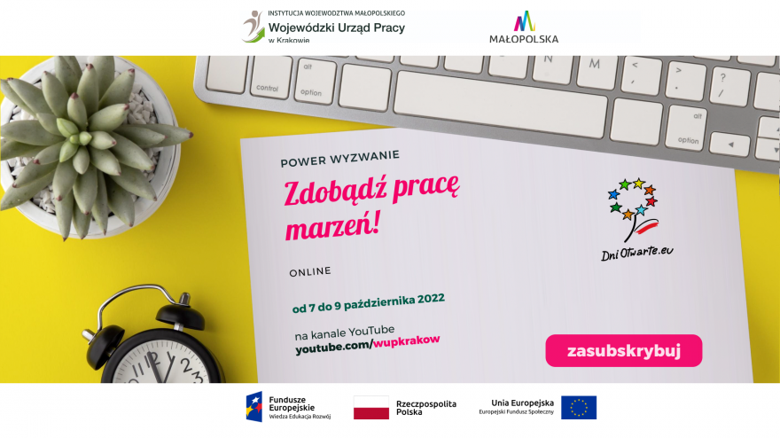 POWER Wyzwanie Zdobądź pracę marzeń! zaproszenie na wydarzenie online na kanale YouTube wupkrakow.