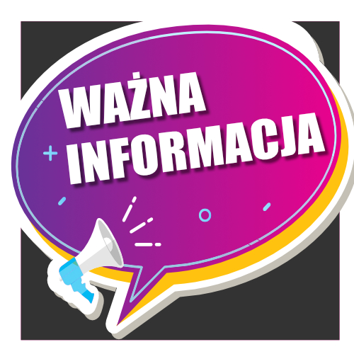 fioletowy dymek na czarnym tle z białym napisem: uwaga ważna informacja