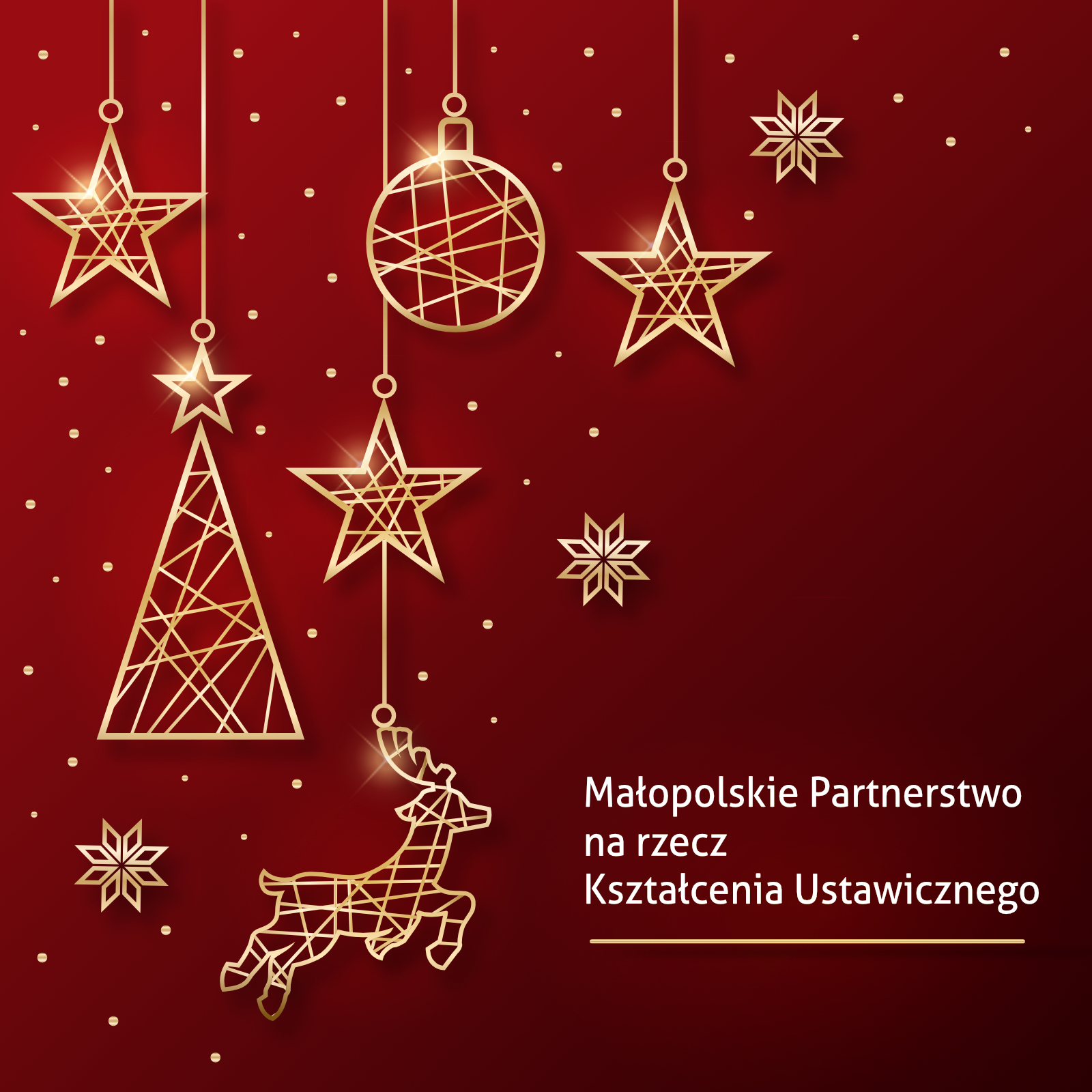 życzenia świąteczne na bordowym tle z rysunkiem renifera